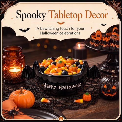 Reallnaive Halloween Candy Bowl Black Bat Ceramic Candy Dish