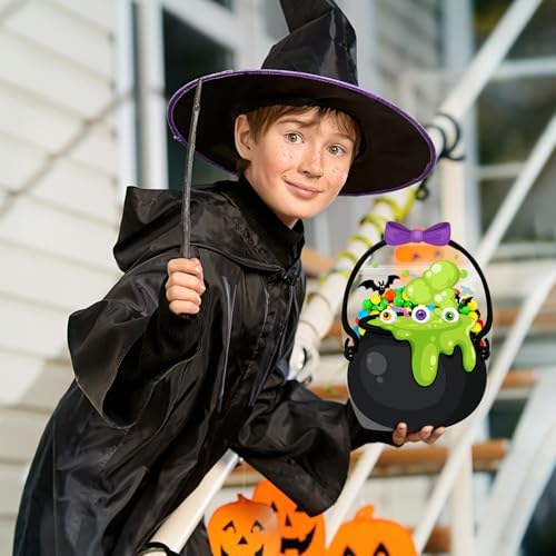 Fuutreo 25 Pcs Halloween Treat Bags with Handles, Cauldron Plastic