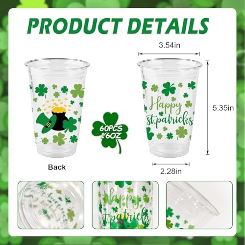 60 Pack St. Patrick’s Day Cups – 16oz Plastic Party Cups
