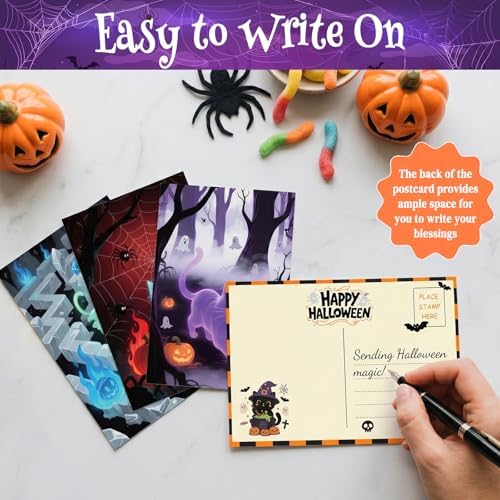 32pcs Cute Halloween Postcards Ghost Cat Decor, Blank for Messages