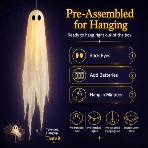 Halloween Decorations Outdoor 3 Pack Larger Pre-Assembled Hanging Ghosts
