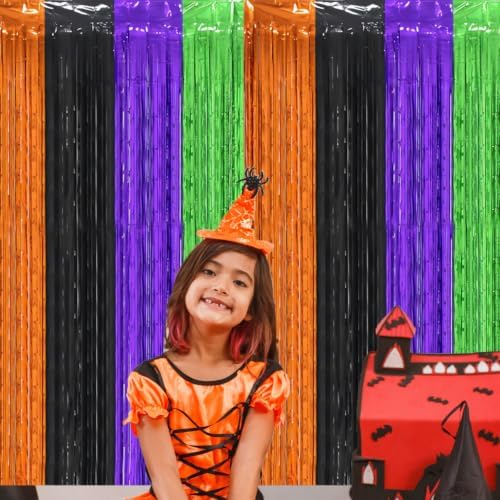 2 Pack Halloween Foil Fringe Curtains Party Decoration, 3.3 x 6.6ft