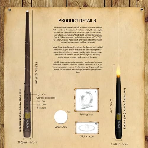 kakoya Flameless Floating Candles with Wand，20 Pcs Magic LED Hanging Taper Candles，Flickering Battery Operated Taper Candle with Wand Remote for Halloween Decorations Best Gift(Black)