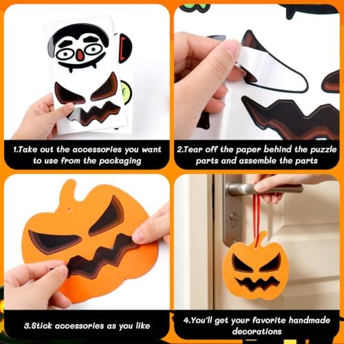 DIYASY 24 Pcs Pumpkin Craft Kits for Kids, Halloween DIY Foam Stickers Arts