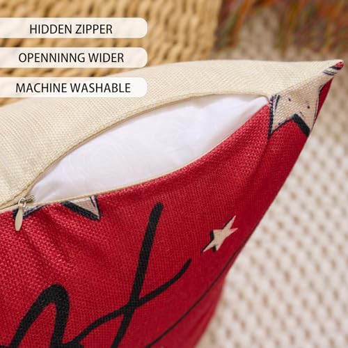 Hongsome Patriotic Decor-Throw Pillow Covers 18x18 in Set of 4,4th of July Linen Pillow Case for Independence Day,Memorial Day,Veteran's Day,USA,American Summer Outdoor Red White Blue Decorations