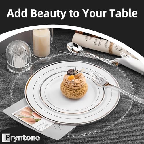 175 PCS White and Silver Plastic Dinnerware Set for 25 Guests