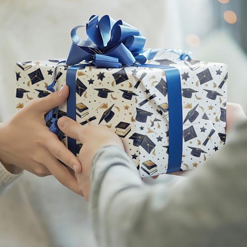 Ulmasinn Graduation Wrapping Paper, 4 Class of 2026 Designs, Navy Blue & Gold Graduation Wrapping Paper for Graduation Gifts, Party Decorations, 20 x 29 Inch Folded 8 Sheets