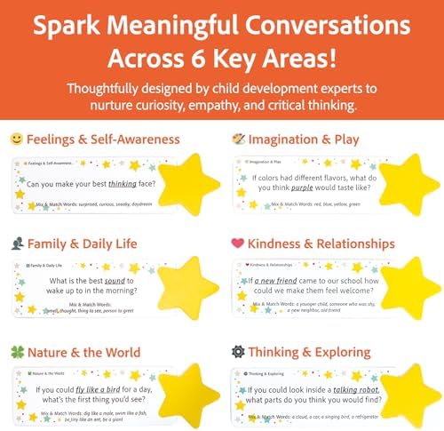 TALK & BOND Family Conversation Starter for Kids Ages 3–6 | 300 Questions + 180 Follow-Ups | Screen-Free Social Emotional Learning (SEL) Game for Family Dinner, Bedtime & Travel