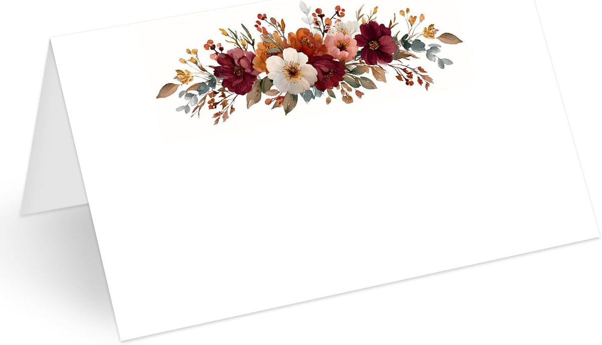 25Pcs Fall Floral Place Cards, Retro Boho Watercolor Rose Flower Tent Blank Name Cards, Seat Card for Autumn Party Wedding Buffet Party Table Setting Supplies, 2.1 x 3.5 Inch Folded -19