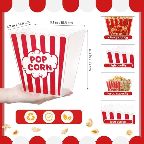 12 Pcs Popcorn Buckets Reusable Red White Classic Striped