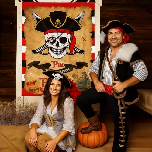 Faccito Pirate Party Games Pin The Eye Patch on The Pirates Birthday Decor