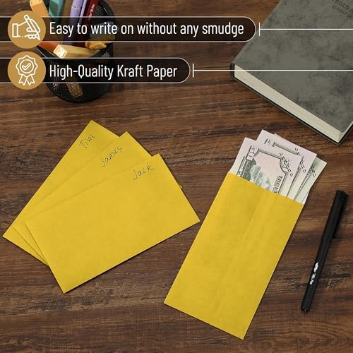 Mr. Pen- Money Envelopes for Cash, 6.5" x 3.5", 100 Pack, Kraft Paper | Self-Adhesive Bulk Cash Envelopes for Budgeting, Money and Coin Saving, Check, Budget, Small Item Organizing
