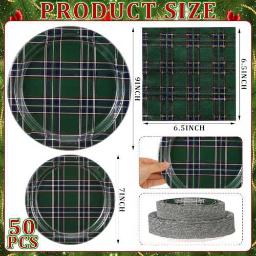 Yungyan 150 Pcs Dark Green Tartan Plates Napkins Dark Green Serves 50