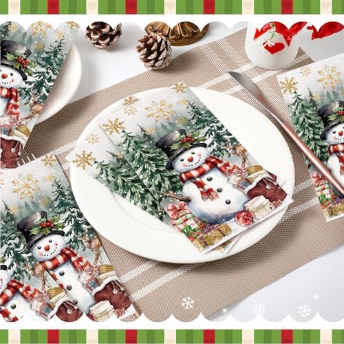 100 Pcs Christmas Snowman Guest Paper Napkin for Decoupage