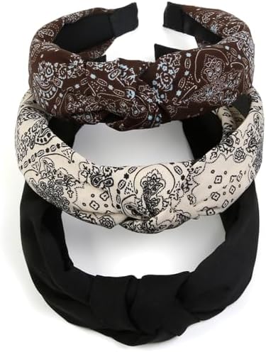 Huachi Headbands for Women Non Slip Fashion Womens Headbands Knoteed - Cute Boho Hair Accessories for Women Designer Print 4PCS
