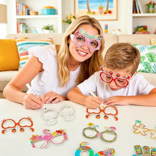 32Pcs Summer Craft Coloring Glasses Bulk Hawaiian Luau Art Craft for Kids