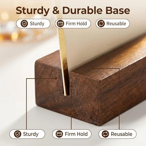 Worown 12 Pack Brown Wood Place Card Holder, Table Number Holders, Wooden Table Name Card Holders for Wedding, Banquet, Ceremony Party Events, Home Decoration (4.1 X 1.2 X 0.6 Inch)