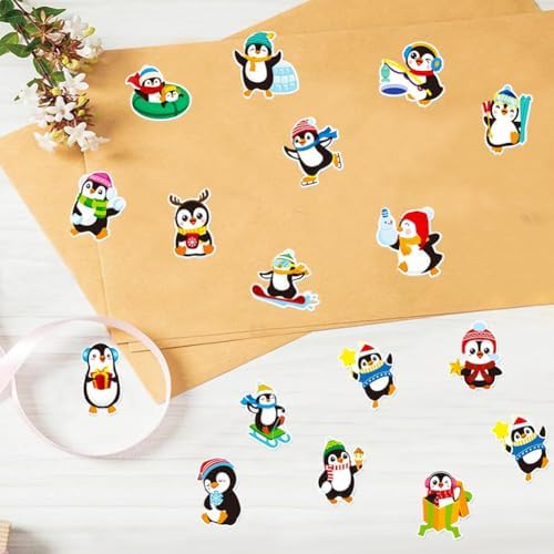 500PCS Penguin Stickers 16 Styles Little Penguin Sticker Rolls 1in Adorable Stickers Party Favors Waterproof Vinyl Sticker for Birthday Party Favors Envelopes Scrapbook Decorations