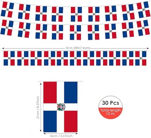 AhfuLife 60 Pcs Dominican String Flags for Independence Day Decorations, Small Dominican Flag Bunting Banner - Double Sided for National Day Festival Party Decorations (5.5×8.3 Inch-66 Ft)