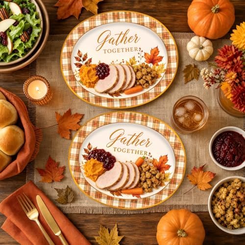 50 Pack Thanksgiving Oval Paper Plates – 12 Inch Disposable Fall Pumpkin Dinner Plates for Thanksgiving Dinner, Friendsgiving, Harvest Party and Autumn Party Supplies