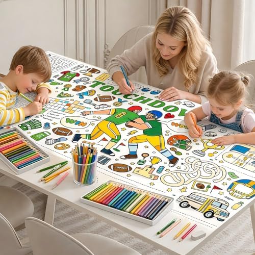 Giant Football Coloring Tablecloth for Kids,Large Coloring Posters for Kids Art Craft Home Birthday Party Supplies 30 x 72 Inch
