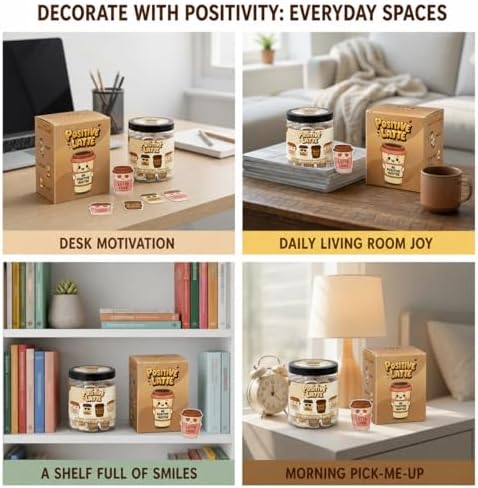 Positive Latte Jar with 60 Affirmation Cards, Emotional Support Latte Coffee, Funny Christmas Coffee Lover Themed Gift for Women, Men, Wife, Husband, Mom, Dad, Friends, Coworkers