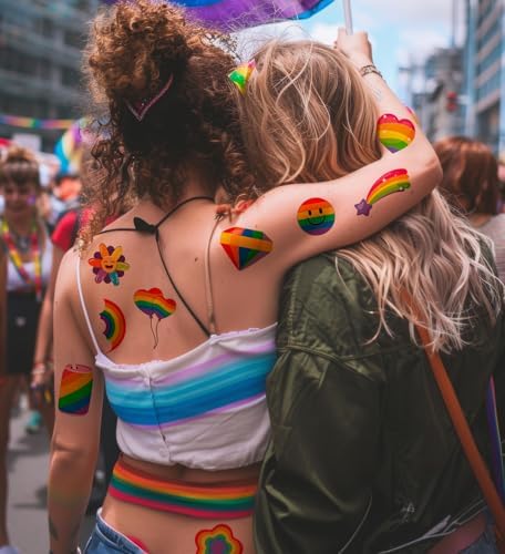 HSHFAMIIY Pride Accessories - Pride Tattoos, 120Pcs Pride Temporary Tattoos for Adults – Rainbow LGBTQ Fake Tattoos Waterproof, Love is Love Gay Pride Accessories for Parade, Pride Decorations