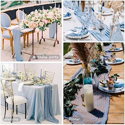 35x72 Inch Dusty Blue Cheesecloth Table Runner Boho Wedding Party Decor