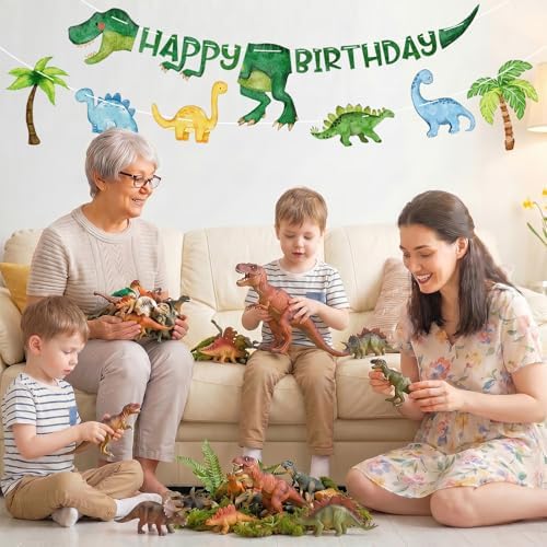 Dinosaur Birthday Decorations Banner - DIY Paper Happy Birthday Banners, Green Animal Dino Bday Sign Garland Backdrop for Dinosaur Themed Indoor Outdoor Home Birthday Party Decor Supplies Favors Props