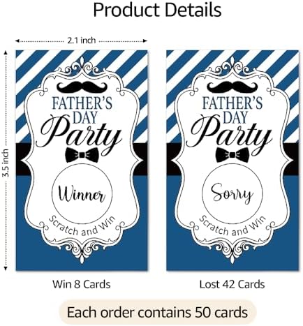 TOUNER 50Pcs Father's Day Party Scratch Off Game Cards, Father's Day Scratch Cards for Family Gathering Backyard BBQ Birthday Retirement Lottery Prize Raffle Tickets Favors Business Promotion