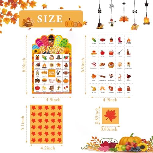 JUESMOS Thanksgiving Bingo Game for Kids Adults Fall Thanksgiving Games Bingo Cards 24 Players Turkey Bingos Games Cards Thanksgivings Game Supplies for School Classroom Family Activities Party Favors
