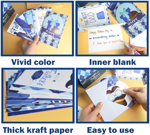 HADDIY Bulk Father's Day Cards,12 Set Happy Dad Greeting Cards for Decor