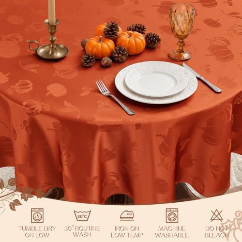 Romanstile Jacquard Fall Round Tablecloth with Pumpkin, Orange, 70 Inch