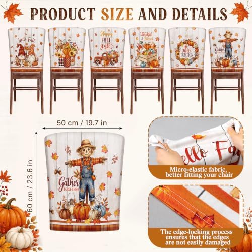 Moukeren Fall Chair Back Cover Set of 6 Thanksgiving Pumpkin Slipcovers Stretch Dining Chair Back Covers Farmhouse Removable Elastic Seat Protector for Home Harvest Party Kitchen Decor (Maple Leaf)