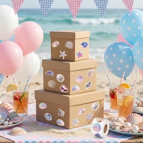 H1vojoxo Fantasy Seashell Sticker Rolls - 1000PCS Summer Decorative Aesthetic Sea Animal Ocean Shell Pearl Stickers for Kid 16 Styles Ocean Starfish Shell Vinyl Decals for Scrapbook Craft Water Bottle