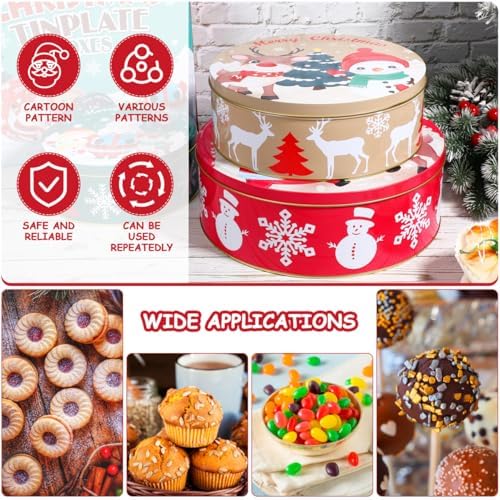 Hemoton Christmas Cookie Tins with Lids for Gift Giving, 3 Pack Round Christmas Tin Containers, Metal Nesting Containers for Holiday Use, Large Medium Small