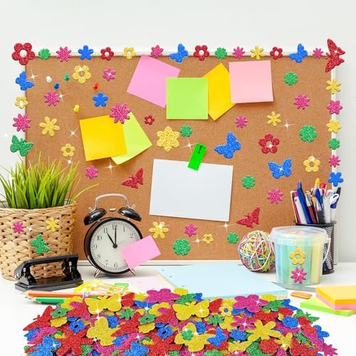 325Pcs Foam Stickers Glitter 3D Spring Foam Shape Sticker,Flower Butterfly