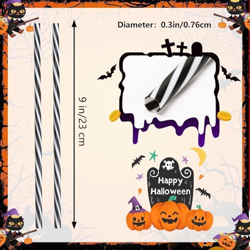 JANYUN 30 Pcs Halloween Straws Plastic, Reusable Black and White Straws
