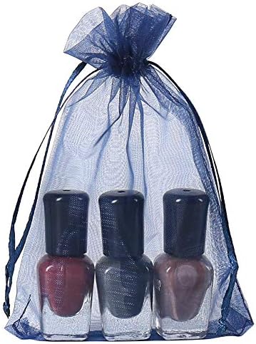 HRX Package 100pcs Organza Gift Bags Navy Blue, 4 x 6 inch Mesh Jewelry Pouches Drawstring Party Favor Bags for Small Sample Christmas Candy
