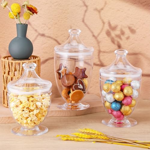 3 Pcs Acrylic Apothecary Jars with Airtight Lid, Candy Jars for Candy Buffet, Decorative Bathroom Canisters (42oz/34oz/29oz)