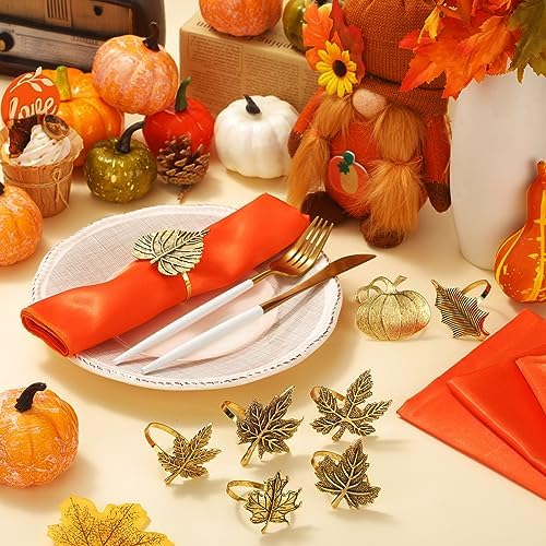 8 Sets Fall Thanksgiving Napkin Rings and Cloth Napkins, Pumpkin