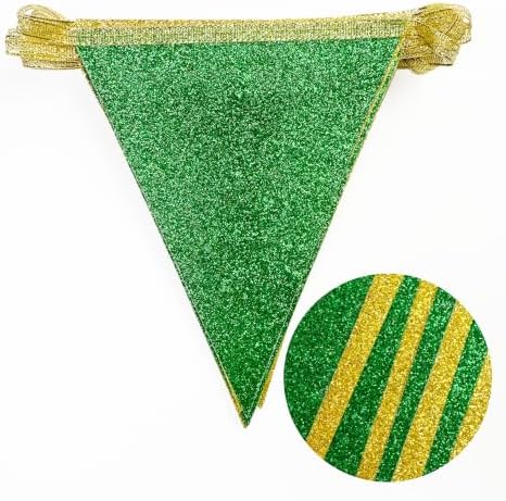 30Ft Green Gold Party Decorations Glitter Gold Green Pennant Banner Flag Triangle Bunting Garland Streamers for Masters Golf Birthday Graduation St. Patrick’s Day Spring Summer Tractor Decor Supplies