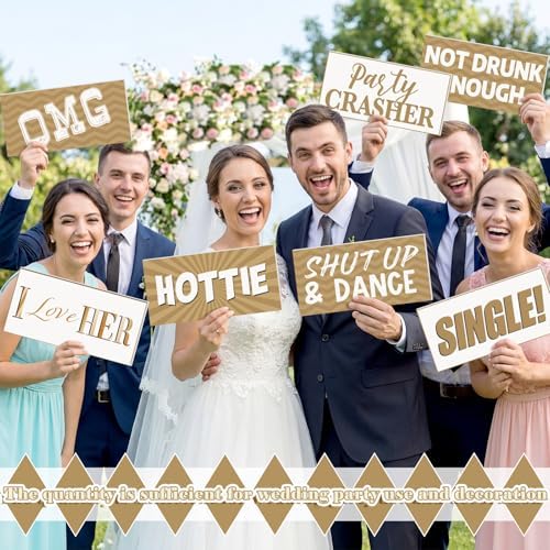 Beeveer 24 Designs Gold Wedding Photo Booth Props, Double Sided PVC Selfie