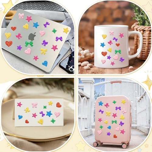 Foam Stickers, 875 PCS Glitter Foam Heart Star Bow Shapes Stickers,7 Colors