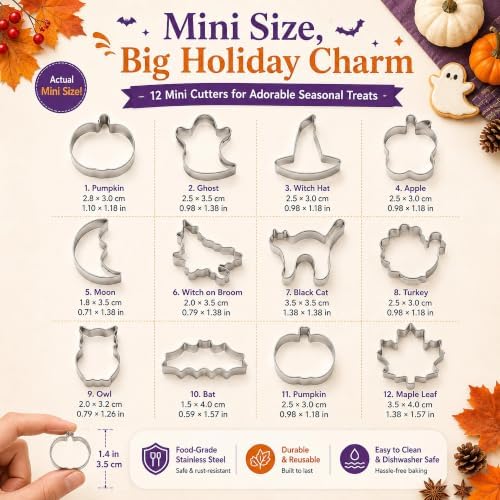 Mini Halloween Cookie Cutters Set,12 Pcs Stainless Steel Holiday Shapes