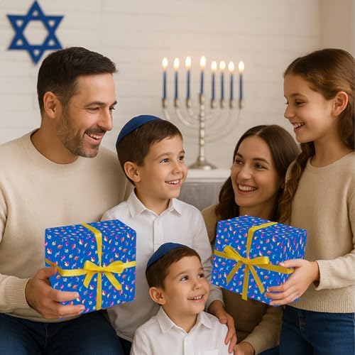Happy Hanukkah Gift Wrap Chanuka - Dreidel Design 17.5" IN. X 180" IN. Each (Pack of 2 Rolls)