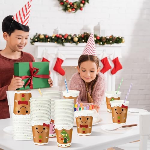 Funtery 100 Pcs Gingerbread Man Paper Cups, 9 oz Christmas Disposable Cups