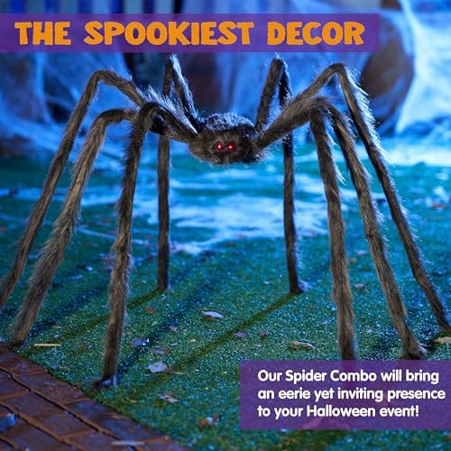 JOYIN 2 Pack 5 Ft Halloween Outdoor Decorations Hairy Brown Spider, Scary Fake Giant Large Spider Haunted House Props, Halloween Lawn Porch Yard Garden Tree Decorations Party Indoor Decor