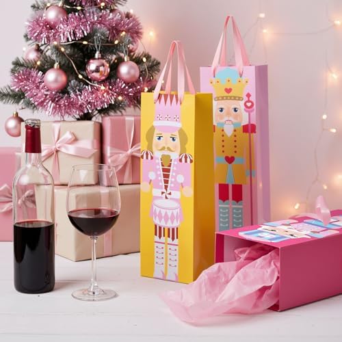 TaoBary 12 Pcs Christmas Wine Bags with Handles, Novel Nutcracker