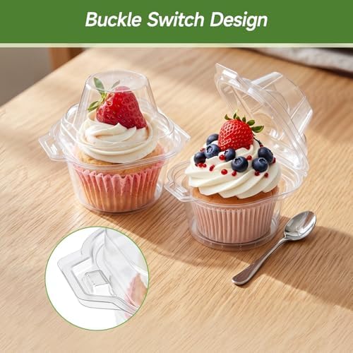 Dealusy 100 Pack Individual Cupcake Containers with Airtight Lids